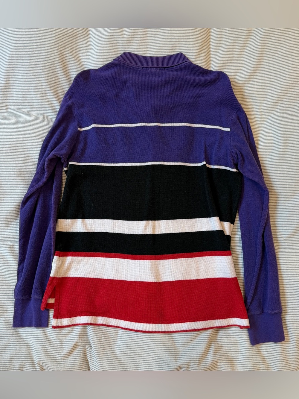 Polo by Ralph Lauren Purple Black White Red Striped V-Neck Rugby Sweater - Picture 2 of 6